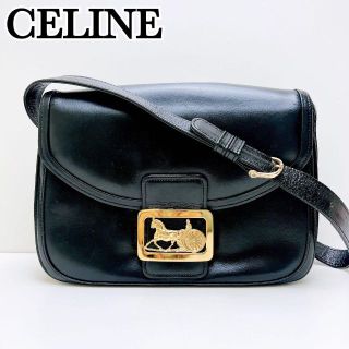 celine - CELINE セリーヌ 馬車金具 ショルダーバッグ レザー ブラック