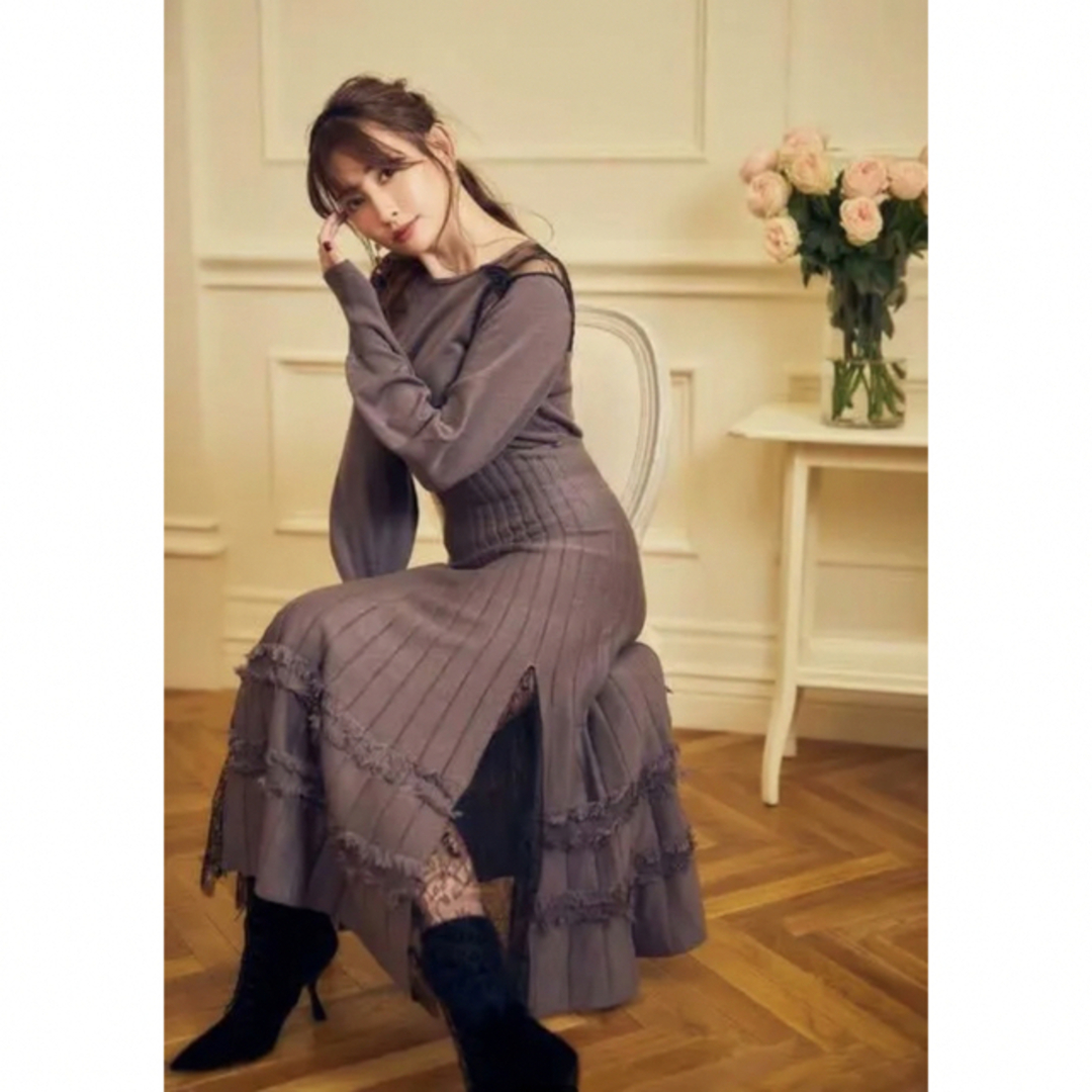 Herlipto 初期 Lace Trimmed Knit Long Dress - ロングワンピース ...