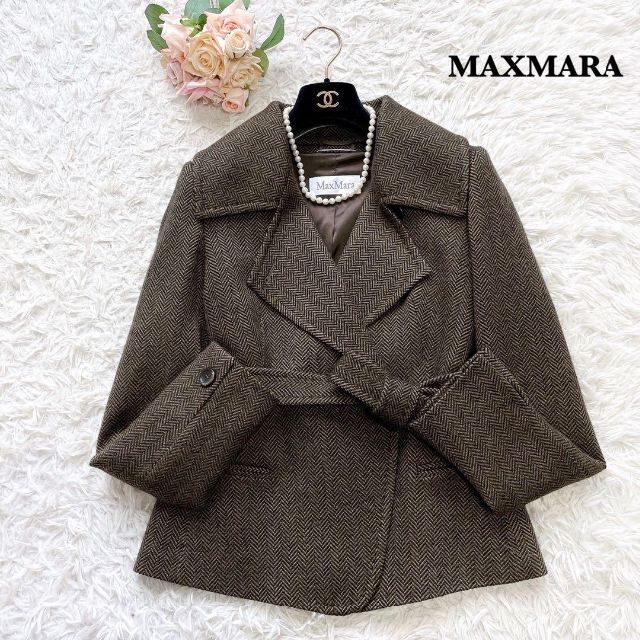 【最高級白タグ】MAXMARA　極美品　Pコート　カシミヤ混　ヘリンボーン　42 | フリマアプリ ラクマ