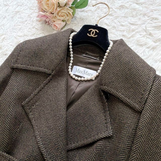 【最高級白タグ】MAXMARA 極美品 Pコート カシミヤ混 ヘリンボーン 42