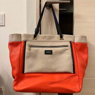 フルラ(Furla)の美品 フルラ/FURLA 本革 ハンドバック ベージュ オレンジ 購入額約8万円(ハンドバッグ)