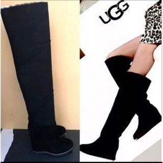 アグ(UGG)の☆新品未使用☆シープスキン　ニーハイ　スエード　ウェッジ　MONDORI(ブーツ)