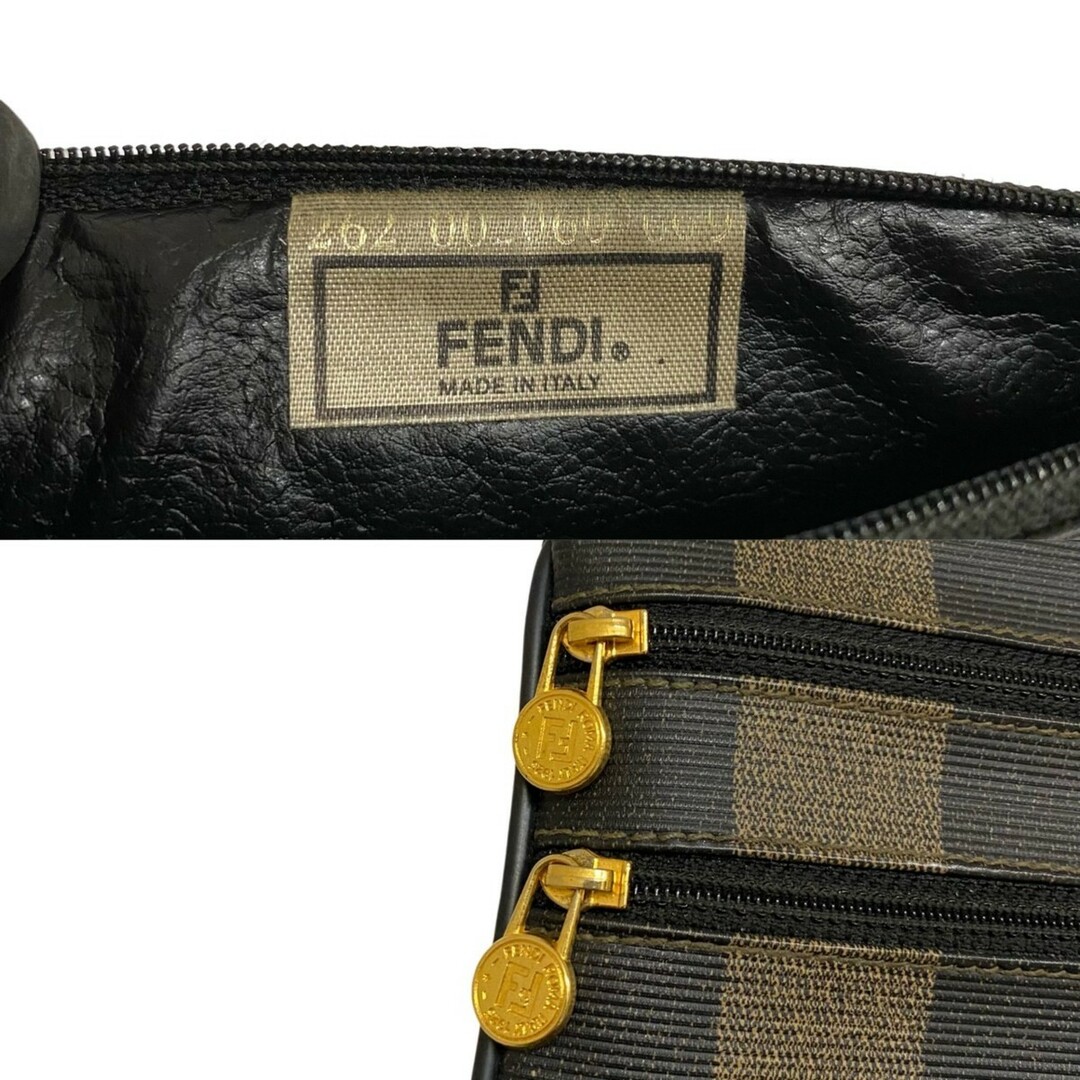 極 美品 FENDI フェンディ ヴィンテージ ペカン 柄 FF ロゴ 金具 レザー クラッチバッグ ポーチ ミニ ハンドバッグ ブラック カーキ  14478