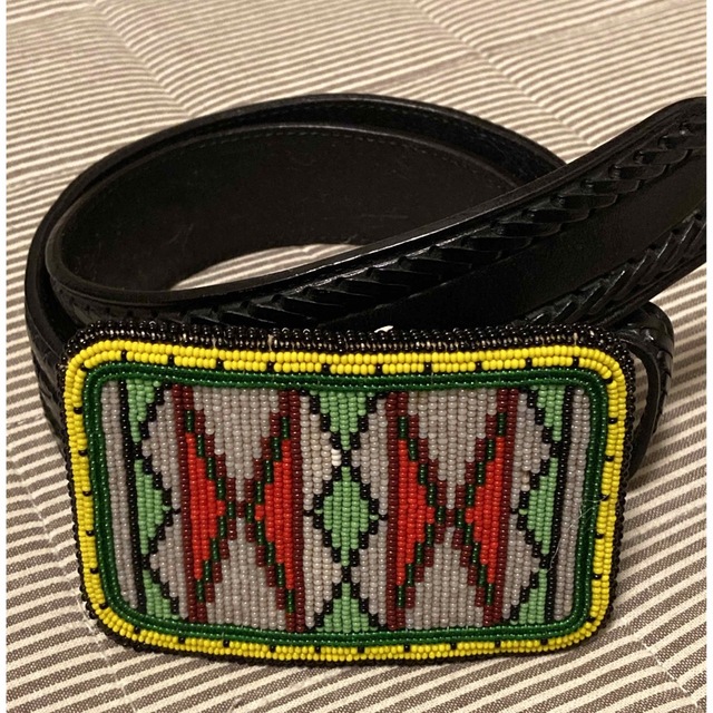 Vintage M&F leather belt ハンドビーズ・スクエアバックル