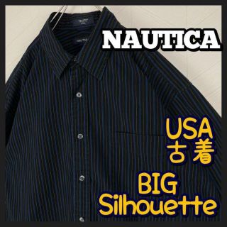 ノーティカ(NAUTICA)のノーティカ ストライプ シャツ 太アーム オーバーサイズ 黒 青 白 USA古着(シャツ)