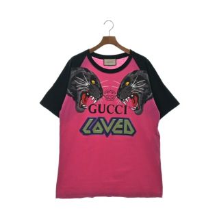 グッチ(Gucci)のGUCCI グッチ Tシャツ・カットソー M ピンクx黒 【古着】【中古】(Tシャツ/カットソー(半袖/袖なし))