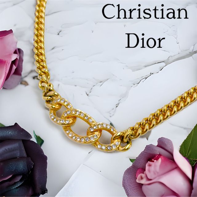【美品】Christian Dior ネックレス ラインストーン ゴールド