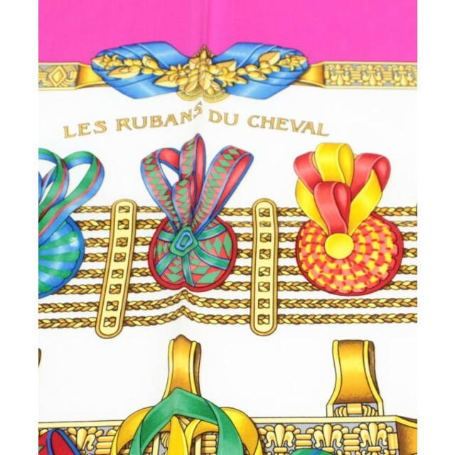 HERMES エルメス バンダナ・スカーフ 90 ピンクx白x黄等(総柄) 【古着】【中古】 - 1