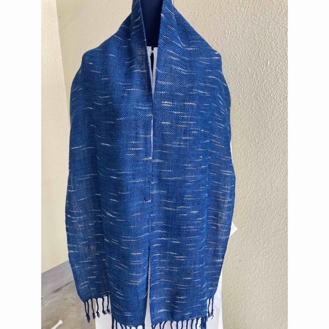 1782 手織りストール　藍染　さをり織り　襤褸　ヴィンテージ　ハンドメイド