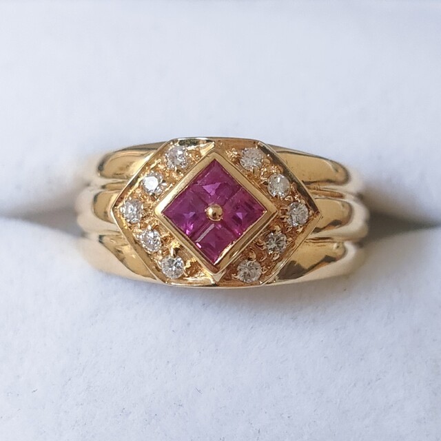名作 三越 ダイヤモンド×ルビー リング K18YG 0.36ct 6.5g リング(指輪