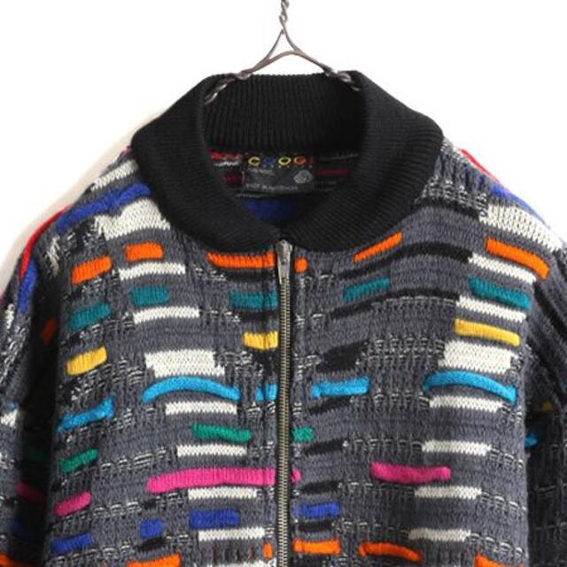 90s COOGI 3D 立体編み ウール ニット ブルゾン セーター L 総柄