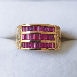 ダイヤモンド×ルビー リング K18YG 1.47ct 0.08ct 6.4g(リング(指輪))