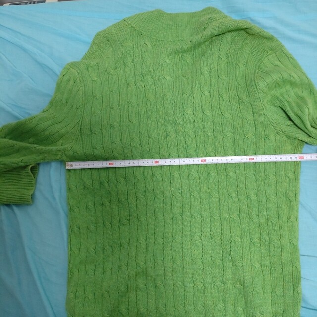 Ralph Lauren(ラルフローレン)のポロラルフローレン ハーフジップ シルク ケーブルニットセーター ポニー刺繍 緑 メンズのトップス(ニット/セーター)の商品写真
