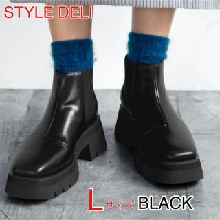 スタイルデリ(STYLE DELI)の【STYLE DELI】スクエアトゥサイドゴアショートブーツ ブラックLサイズ(ブーツ)