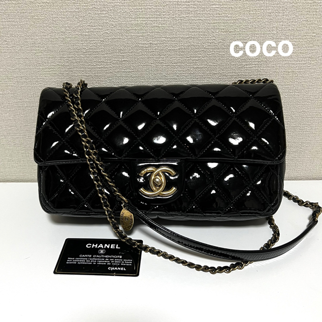 26×145×6cmショルダーCHANEL マトラッセ チェーンショルダーバッグ エナメル レザー 21番