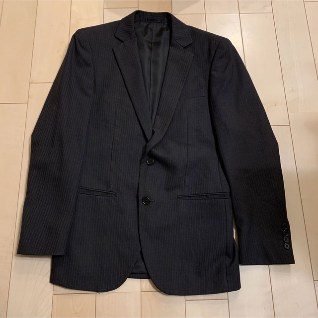 299 新品◇三越伊勢丹 段返り3B シャドーストライプ ブラックスーツ Y5-