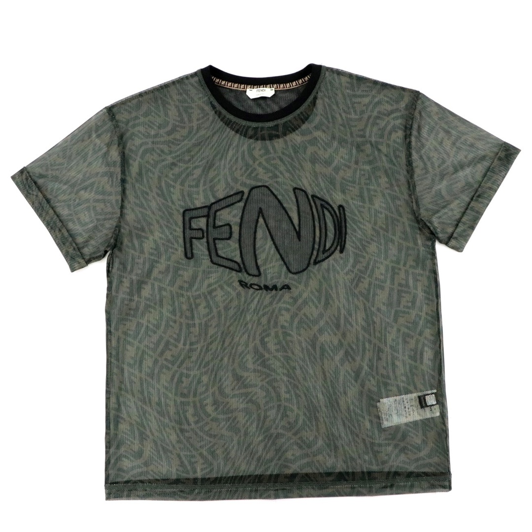 美品 フェンディ 21SS FFヴァーティゴ フィッシュアイ メッシュTシャツ レディース カーキ S シースルー FENDI