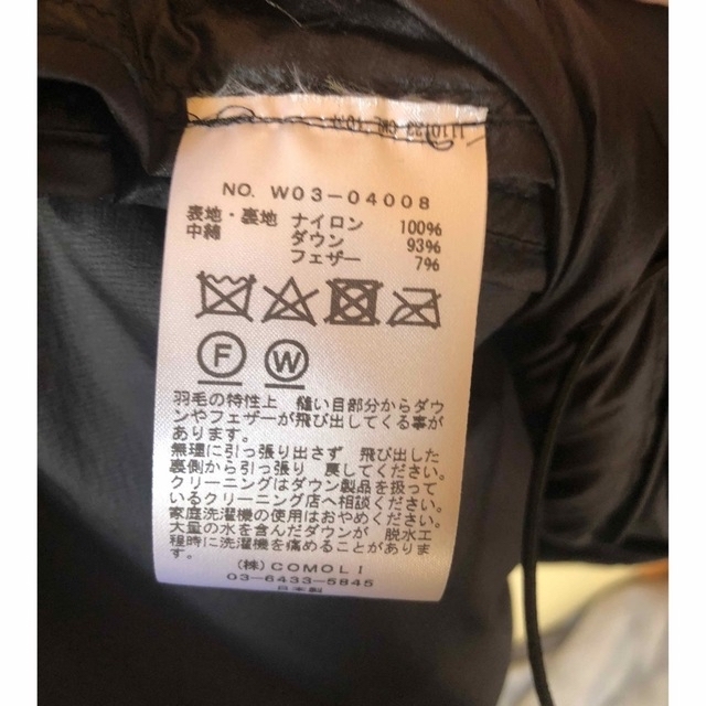comoli 22AW ダウンジャケット ベスト ブラック サイズ3 美品