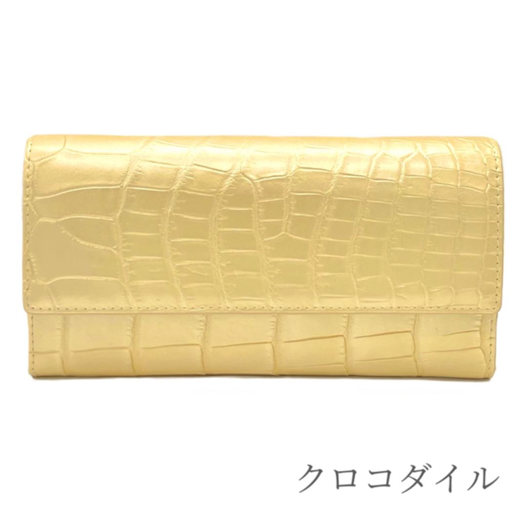 メンズ レディース 長財布 クロコダイル マット Gold ゴールド 普段