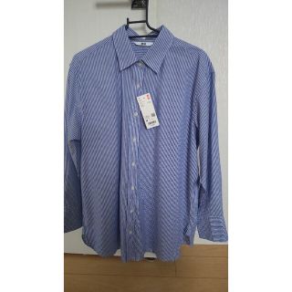 ユニクロ(UNIQLO)の【新品】コットンストライプシャツ ブルー M(シャツ/ブラウス(長袖/七分))