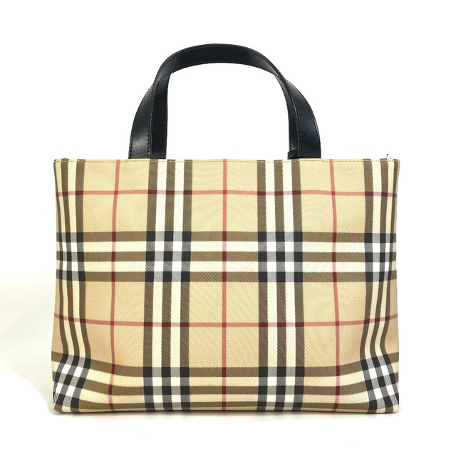 BURBERRY(バーバリー)のバーバリー BURBERRY チェック柄 ハンドバッグ トートバッグ PVC/レザー ベージュ レディースのバッグ(トートバッグ)の商品写真