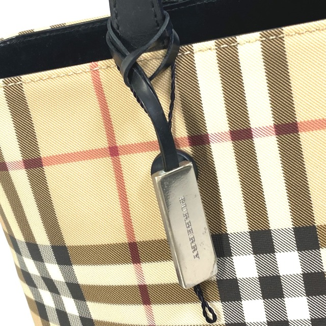 BURBERRY(バーバリー)のバーバリー BURBERRY チェック柄 ハンドバッグ トートバッグ PVC/レザー ベージュ レディースのバッグ(トートバッグ)の商品写真