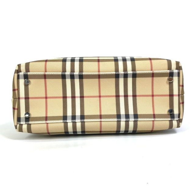 BURBERRY(バーバリー)のバーバリー BURBERRY チェック柄 ハンドバッグ トートバッグ PVC/レザー ベージュ レディースのバッグ(トートバッグ)の商品写真