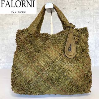 ファロルニ(FALORNI)の【極美品】FALORNI イントレチャート グリーン ハンドバッグ 定価24万程(ハンドバッグ)