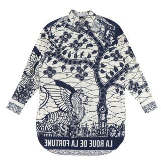 美品 クリスチャンディオール 2020リゾート トワル ドゥ ジュイ ブラウス レディース オフホワイト ネイビー 38 長袖シャツ Christian Dior