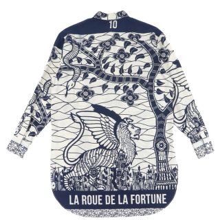 美品 クリスチャンディオール 2020リゾート トワル ドゥ ジュイ ブラウス レディース オフホワイト ネイビー 38 長袖シャツ Christian Dior