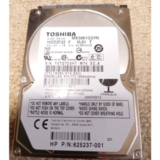 トウシバ(東芝)のTOSHIBA　2.5インチHDD500GB(PCパーツ)