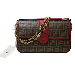 【☆未使用品☆】【布袋あり】FENDI　チェーンショルダーバッグ　8BT297　レザー　ブラウン×レッド　レディース　ショルダーバッグ　ギフト　プレゼント包装可　【中古】(メッセンジャーバッグ)