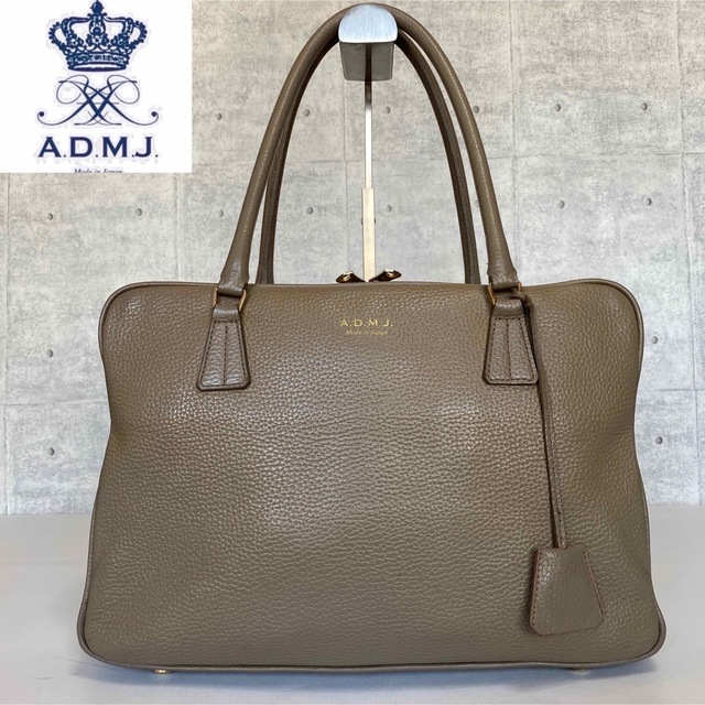 極美品】A.D.M.J シュリンク型 グレージュ ゴールド金具 ボストン