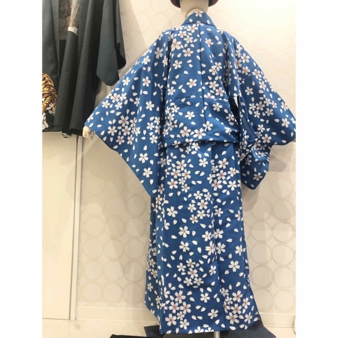 着物リメイク 青 桜道 御所車 ショート丈羽織 ロングスカート