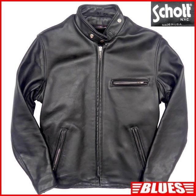 Schott ショット ライダースジャケット シングル メンズ S 黒JJ212