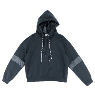 モンクレール(MONCLER)の美品 モンクレール 21年 バックロゴフーディー スウェットパーカー レディース 黒 M ナイロン切替 MONCLER(パーカー)