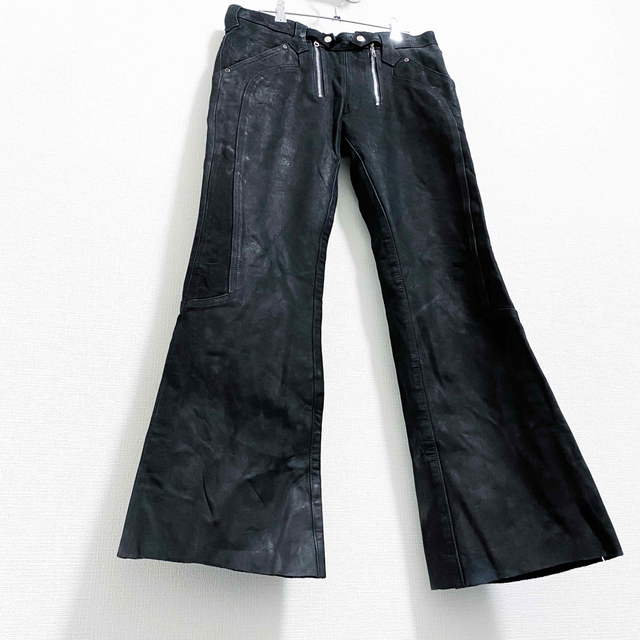 vintage design suede leather flare pants