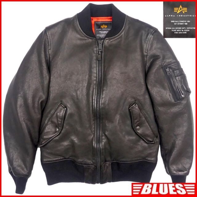 ALPHA INDUSTRIES(アルファインダストリーズ)のMA-1 レザーフライトジャケット ALPHA アルファ L 本革 黒JJ219 メンズのジャケット/アウター(フライトジャケット)の商品写真