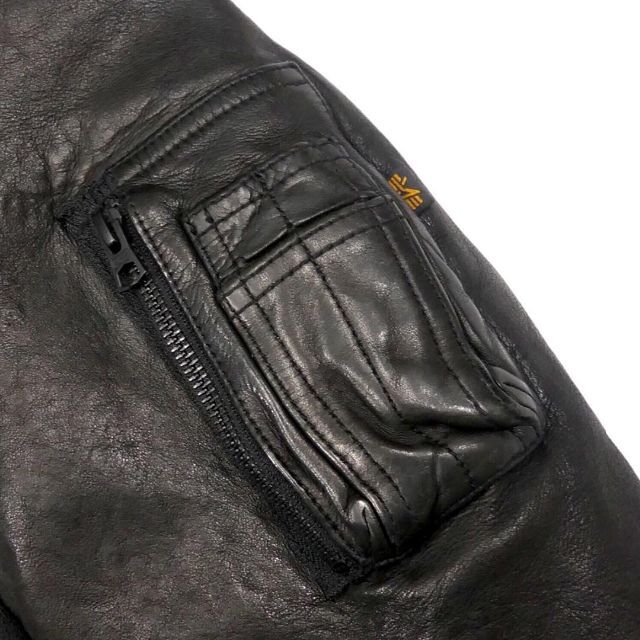 ALPHA INDUSTRIES(アルファインダストリーズ)のMA-1 レザーフライトジャケット ALPHA アルファ L 本革 黒JJ219 メンズのジャケット/アウター(フライトジャケット)の商品写真