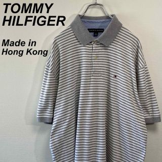 トミーヒルフィガー(TOMMY HILFIGER)の古着 トミーヒルフィガー 半袖 ポロシャツ XL ボーダー柄 刺繍ロゴ 香港製(ポロシャツ)