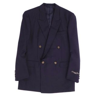 クリスチャンディオール(Christian Dior)の美品 Vintage クリスチャンディオール Christian Dior MONSIEUR ジャケット テーラードジャケット ダブルブレスト ロゴボタン アウター メンズ 91-79-170(M相当) ネイビー(テーラードジャケット)