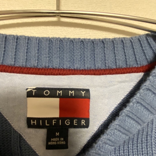【レア】90s トミーヒルフィガー ケーブルセーター 刺繍ロゴ　オールド M