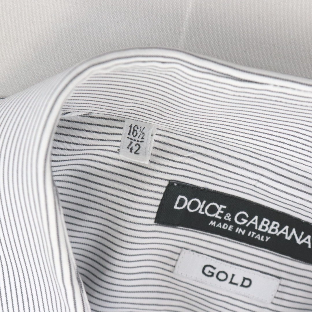 約425cm身幅ドルチェアンドガッバーナ ストライプ 長袖シャツ メンズ 白 グレー 42 ドレス ワイシャツ DOLCE&GABBANA