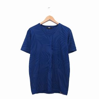 アズールバイマウジー(AZUL by moussy)のアズールバイマウジー カットソー Tシャツ 半袖 Vネック 総柄 L ブルー(Tシャツ/カットソー(半袖/袖なし))