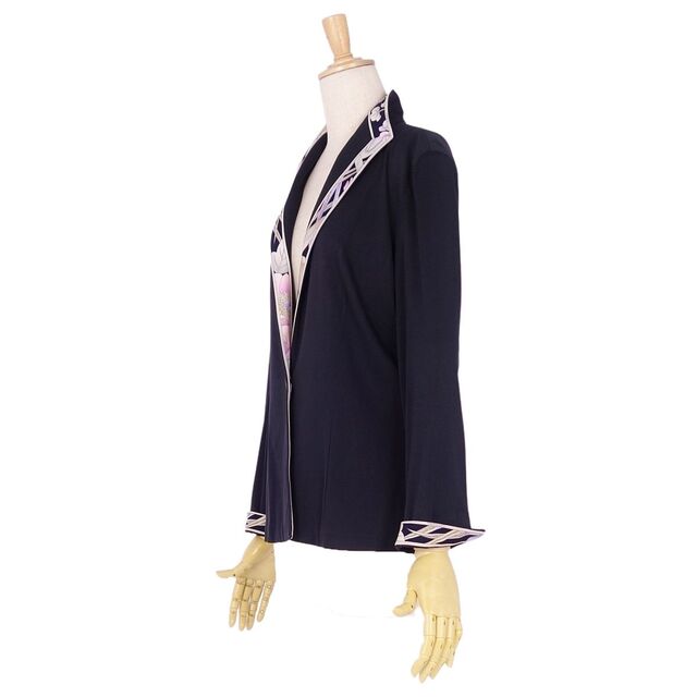 レオナール LEONARD FASHION ジャケット ジャージー 花柄 切り替え レディース アウター LL ネイビー