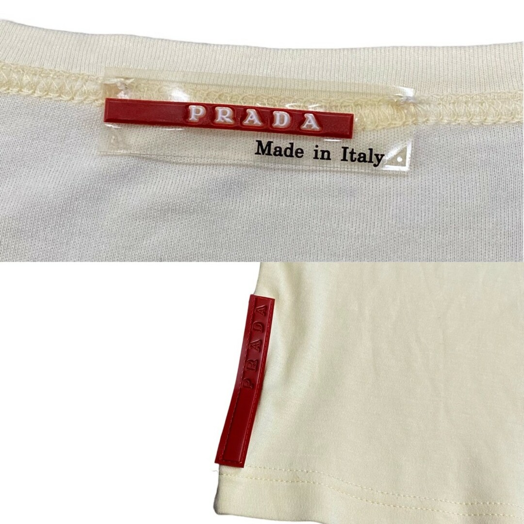 極 美品 希少品 PRADA SPORTS プラダスポーツ ロゴ 半袖 Tシャツ カットソー コットン 綿 サイズM レディース ベージュ 18955