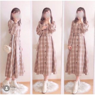 トッコクローゼット(TOCCO closet)の新品＊toccocloset＊ ベルト付きスクエアハートネックチェックワンピース(ひざ丈ワンピース)