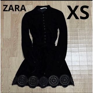 ザラ(ZARA)のzara  ベロアワンピース　ザラ　黒　ブラック　ミニ丈ワンピース(ミニワンピース)