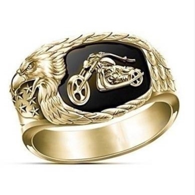 【SALE】リング メンズ オートバイ バイク ゴールド 金色 指輪 20号 レディースのアクセサリー(リング(指輪))の商品写真