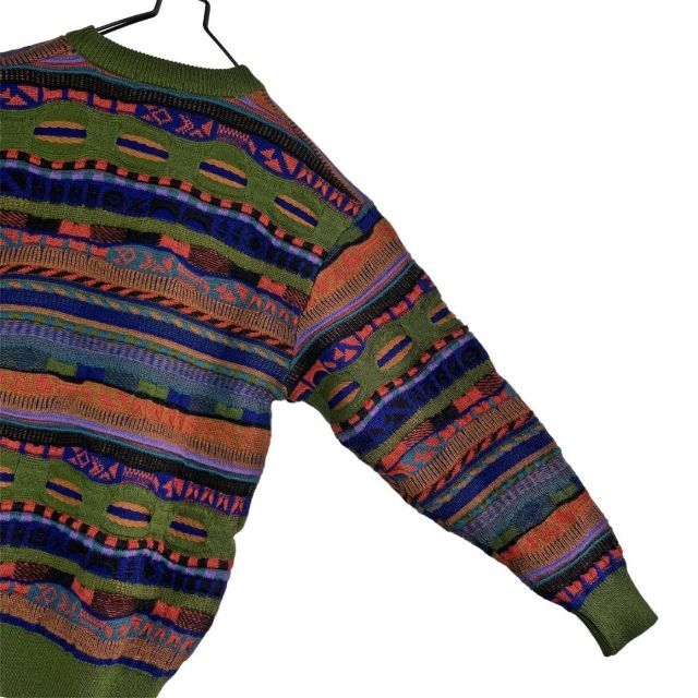 レトロ 日本製 3D 立体編み ニット セーター ウール グリーン 8